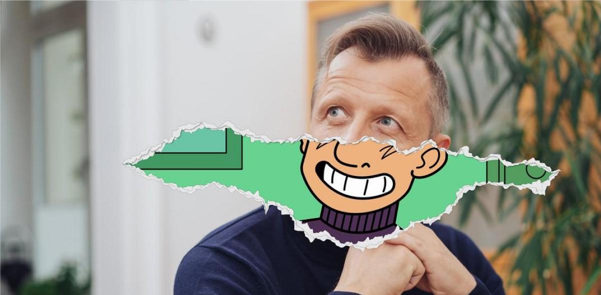 uomo con sorriso disegnato