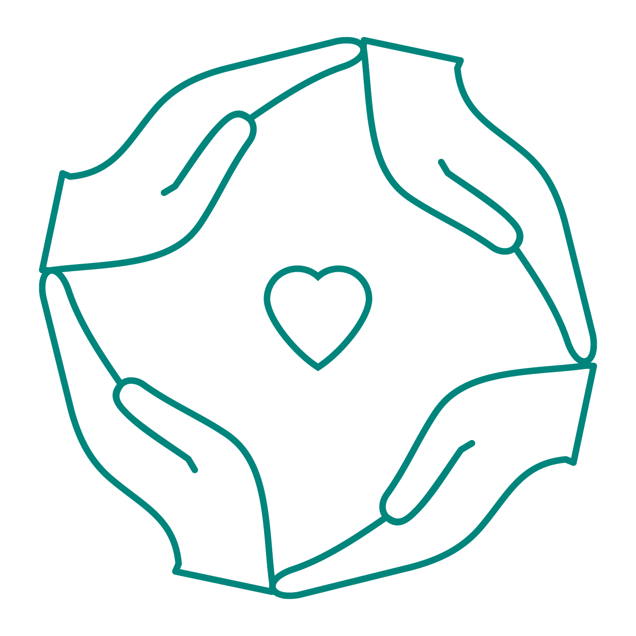 Icona mani a cerchio intorno ad un cuore