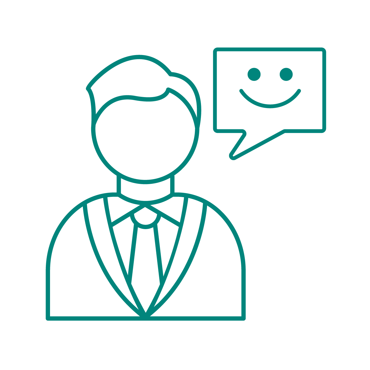 Icona di un uomo con giacca e cravatta e casella con sorriso